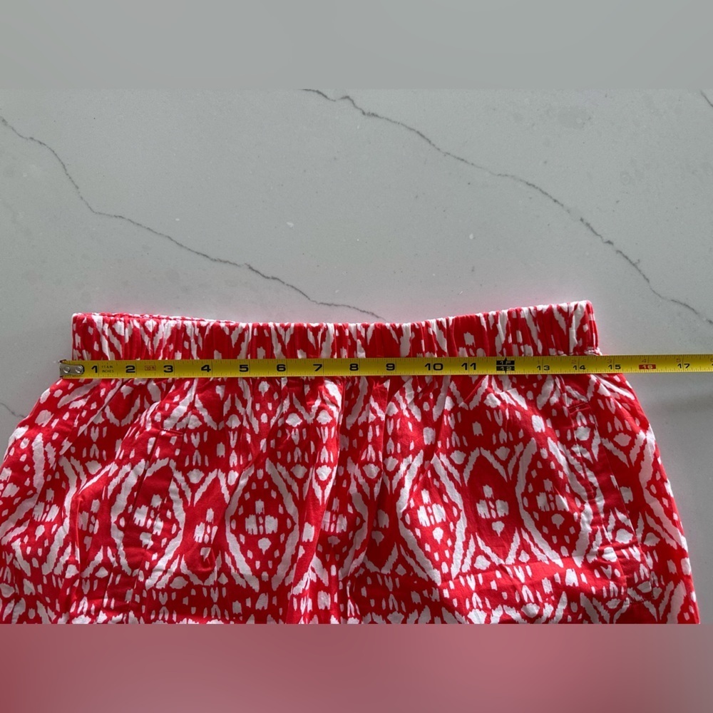 J. Crew Factory Mini Paper Bag Skirt Cotton Ikat/Tribal Orange/White Medium - Picture 6 of 8
